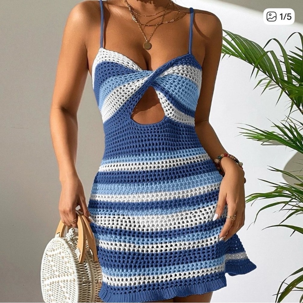 Blue and White Striped Mini Dress